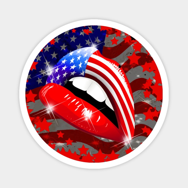 USA Flag Lipstick on Sensual Lips Magnet by BluedarkArt